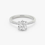 Cushion Cut - Pave Band - 6 Prong Classic Ring - 14 K Gold