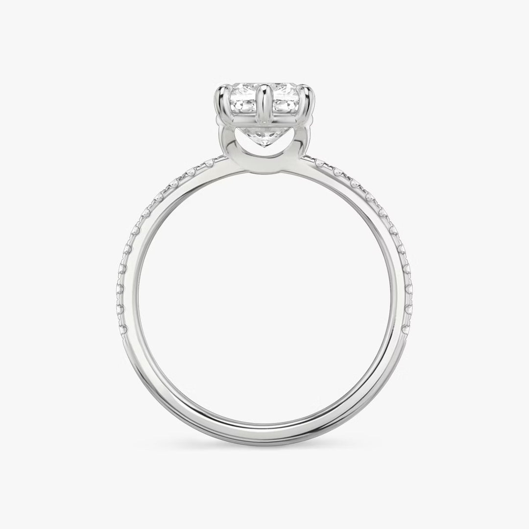 Cushion Cut - Pave Band - 6 Prong Classic Ring - 18 K Gold