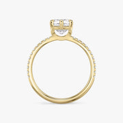 Cushion Cut - Pave Band - 6 Prong Classic Ring - 14 K Gold