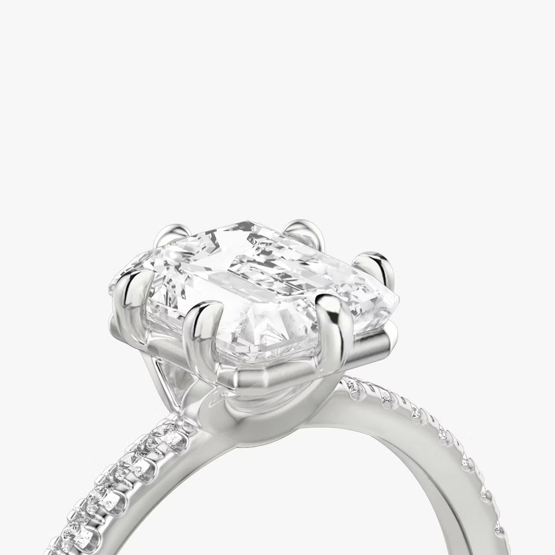 Lab Diamond Radiant Cut - Pave Band - 6 Prong Classic Ring