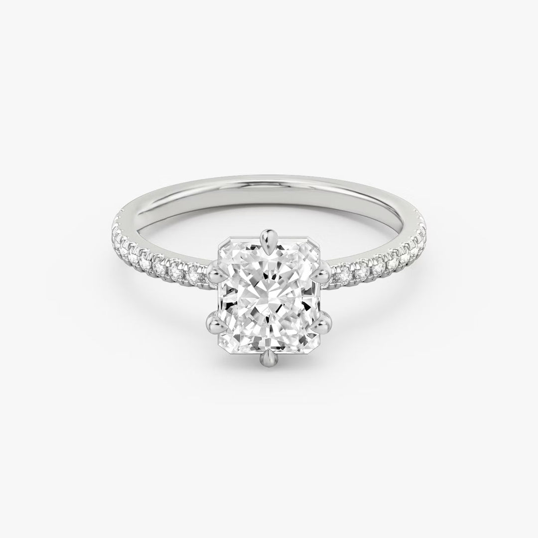 Lab Diamond Radiant Cut - Pave Band - 6 Prong Classic Ring