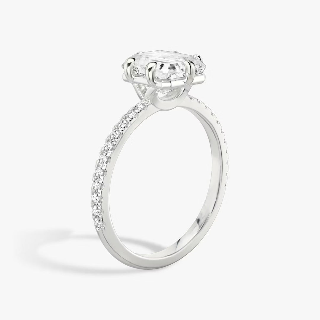 Lab Diamond Radiant Cut - Pave Band - 6 Prong Classic Ring