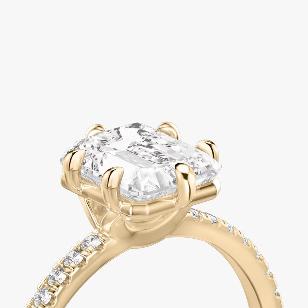Lab Diamond Radiant Cut - Pave Band - 6 Prong Classic Ring