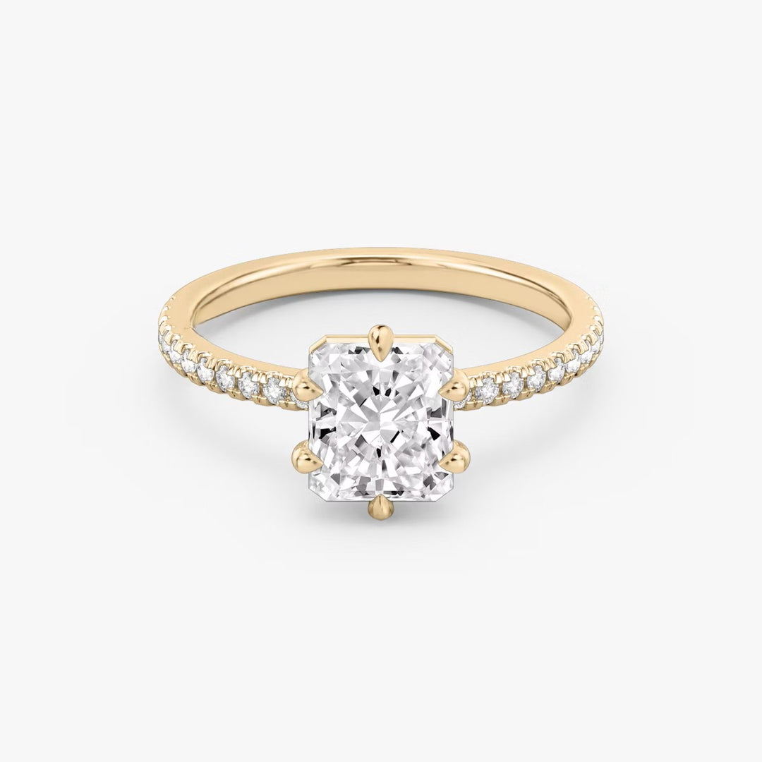 Lab Diamond Radiant Cut - Pave Band - 6 Prong Classic Ring