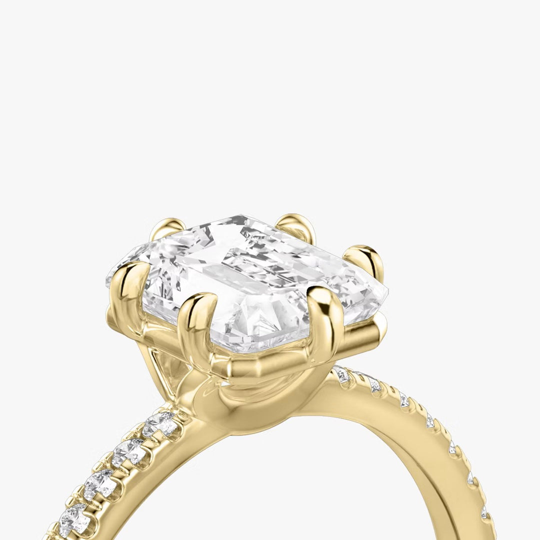 Lab Diamond Radiant Cut - Pave Band - 6 Prong Classic Ring