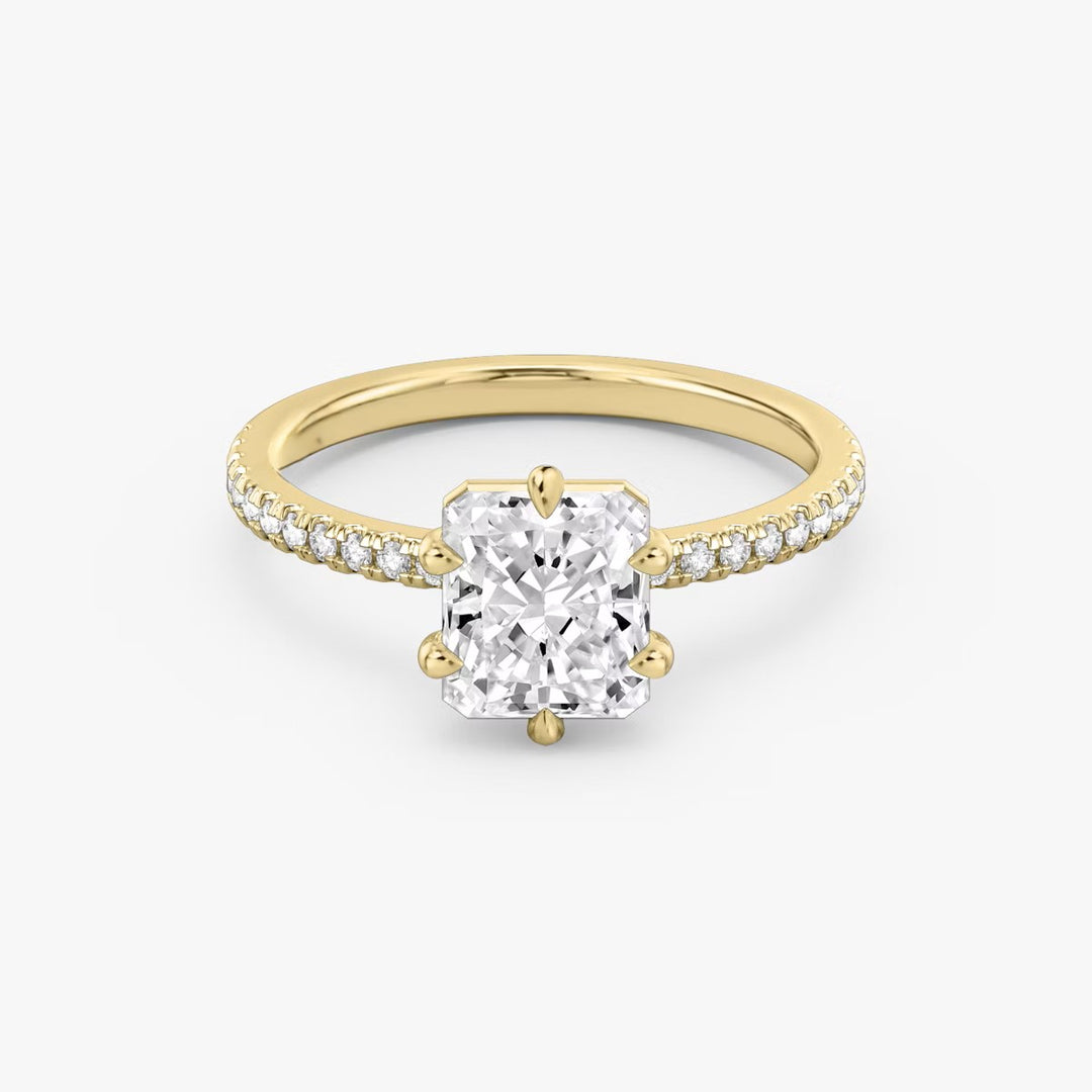Lab Diamond Radiant Cut - Pave Band - 6 Prong Classic Ring