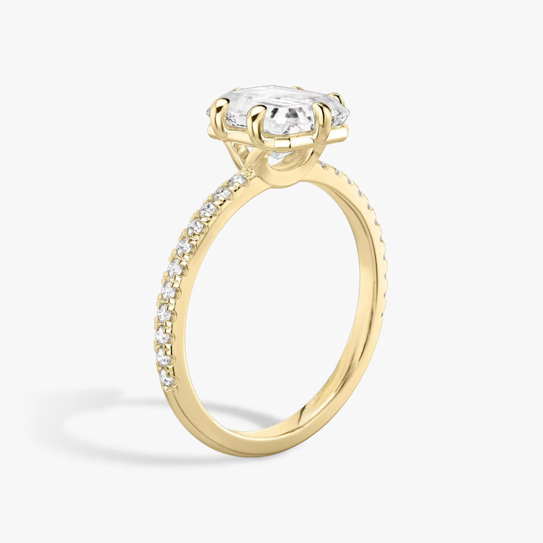 Lab Diamond Radiant Cut - Pave Band - 6 Prong Classic Ring