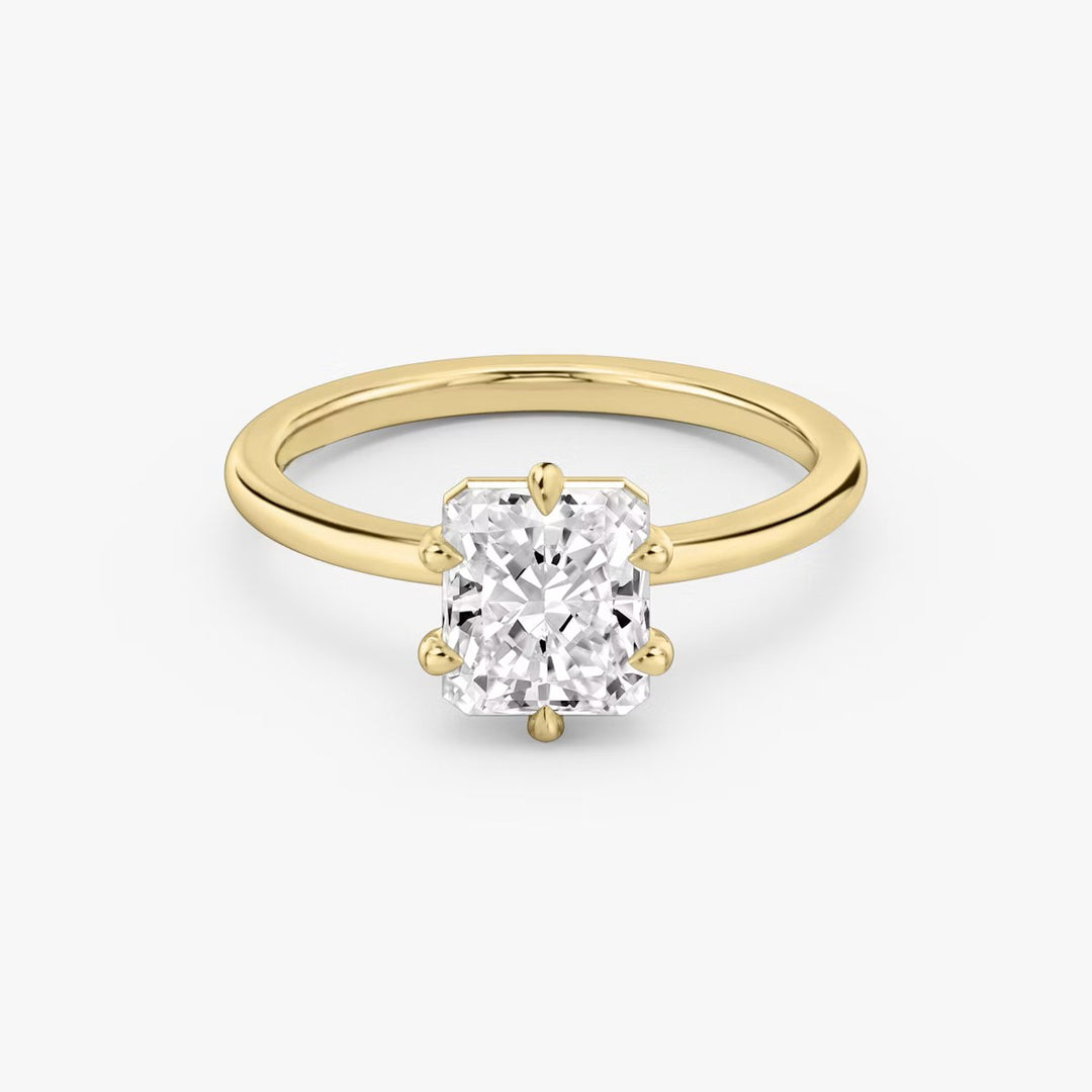 Radiant Cut - Plain Band - 6 Prong Classic Ring - 14 K Gold