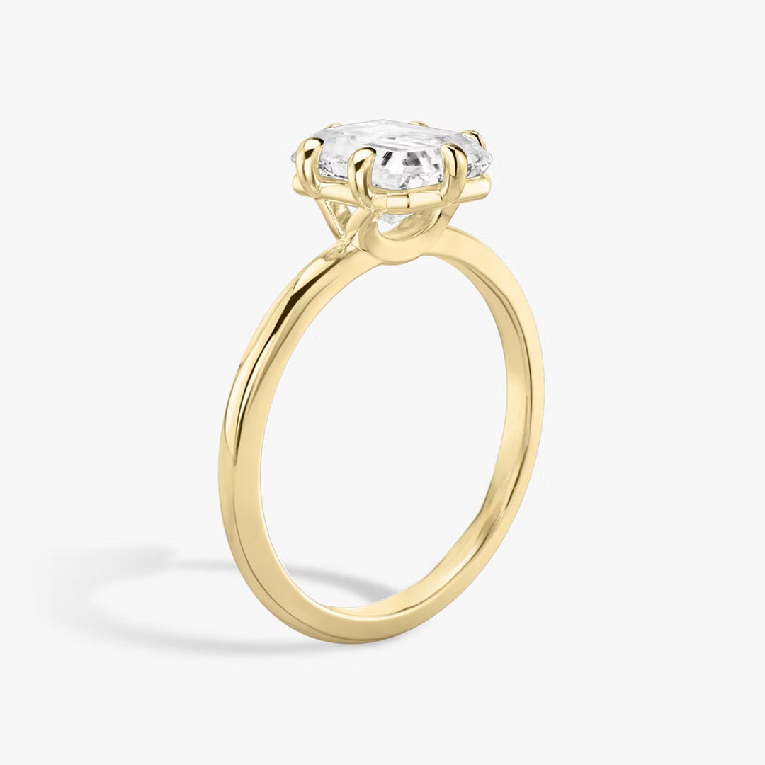 Radiant Cut - Pave Band - 6 Prong Classic Ring - 14 K Gold