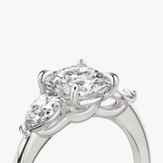 Cushion Cut - Plain Band - Three Stone Ring - 0.25 Ct Side Stone each - 14 K Gold