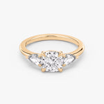 Load image into Gallery viewer, Cushion Cut - Plain Band - Three Stone Ring - 0.25 Ct Side Stone each - 14 K Gold
