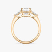 Cushion Cut - Plain Band - Three Stone Ring - 0.25 Ct Side Stone each - 14 K Gold