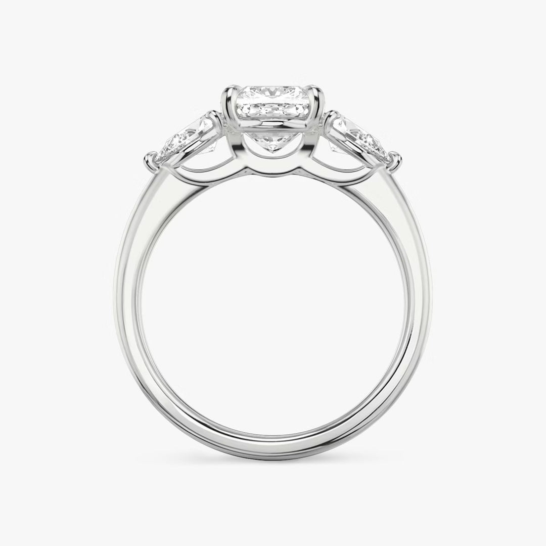 Cushion Cut - Plain Band - Three Stone Ring - 0.25 Ct Side Stone each - 14 K Gold