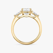 Cushion Cut - Plain Band - Three Stone Ring - 0.25 Ct Side Stone each - 14 K Gold