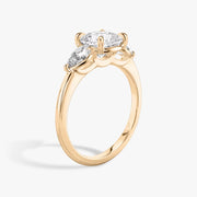 Cushion Cut - Plain Band - Three Stone Ring - 0.25 Ct Side Stone each - 14 K Gold