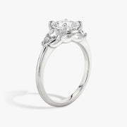 Cushion Cut - Plain Band - Three Stone Ring - 0.25 Ct Side Stone each - 14 K Gold