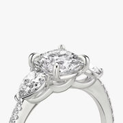 Cushion Cut - Pave Band - Three Stone Ring - 0.25 Ct Side Stone each - 14 K Gold