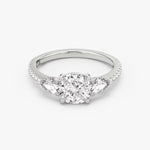 Load image into Gallery viewer, Cushion Cut - Pave Band - Three Stone Ring - 0.25 Ct Side Stone each - 14 K Gold
