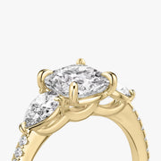 Cushion Cut - Pave Band - Three Stone Ring - 0.25 Ct Side Stone each - 14 K Gold