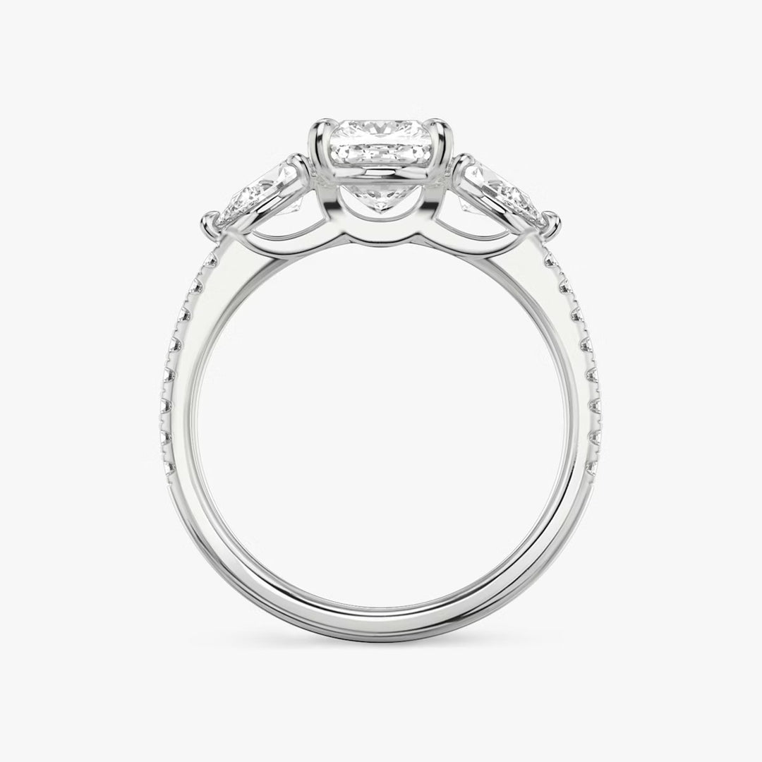 Cushion Cut - Pave Band - Three Stone Ring - 0.25 Ct Side Stone each - 14 K Gold