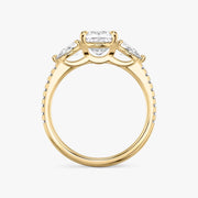 Cushion Cut - Pave Band - Three Stone Ring - 0.25 Ct Side Stone each - 14 K Gold