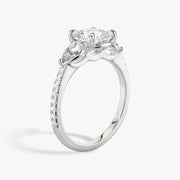 Cushion Cut - Pave Band - Three Stone Ring - 0.25 Ct Side Stone each - 14 K Gold