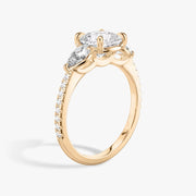 Cushion Cut - Pave Band - Three Stone Ring - 0.25 Ct Side Stone each - 14 K Gold