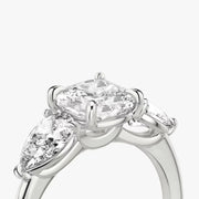 Cushion Cut - Plain Band - Three Stone Ring - 0.5 Ct Side Stone each - 14 K Gold