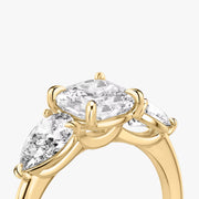 Cushion Cut - Plain Band - Three Stone Ring - 0.5 Ct Side Stone each - 14 K Gold