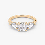 Load image into Gallery viewer, Cushion Cut - Plain Band - Three Stone Ring - 0.5 Ct Side Stone each - 14 K Gold
