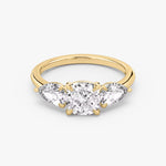 Load image into Gallery viewer, Cushion Cut - Plain Band - Three Stone Ring - 0.5 Ct Side Stone each - 14 K Gold
