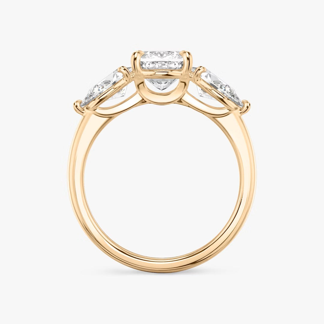 Cushion Cut - Plain Band - Three Stone Ring - 0.5 Ct Side Stone each - 14 K Gold