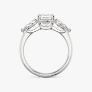 Cushion Cut - Plain Band - Three Stone Ring - 0.5 Ct Side Stone each - 14 K Gold