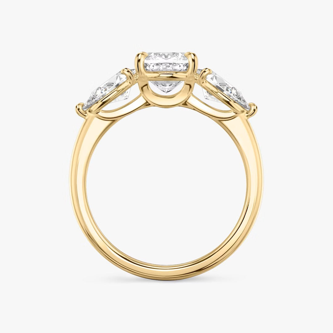 Cushion Cut - Plain Band - Three Stone Ring - 0.5 Ct Side Stone each - 14 K Gold