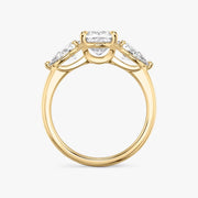 Cushion Cut - Plain Band - Three Stone Ring - 0.5 Ct Side Stone each - 14 K Gold