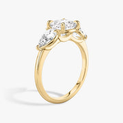 Cushion Cut - Plain Band - Three Stone Ring - 0.5 Ct Side Stone each - 14 K Gold