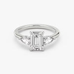Load image into Gallery viewer, Emerald Cut - Plain Band - Three Stone Ring - 0.25 Ct Side Stone each - 14 K Gold
