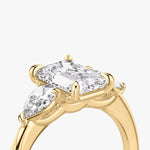 Load image into Gallery viewer, Emerald Cut - Plain Band - Three Stone Ring - 0.25 Ct Side Stone each - 14 K Gold
