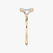 Emerald Cut - Plain Band - Three Stone Ring - 0.25 Ct Side Stone each - 18 K Gold