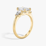 Load image into Gallery viewer, Emerald Cut - Plain Band - Three Stone Ring - 0.25 Ct Side Stone each - 18 K Gold
