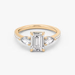 Load image into Gallery viewer, Emerald Cut - Pave Band - Three Stone Ring - 0.25 Ct Side Stone each - 18 K Gold
