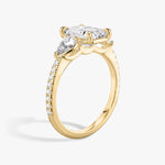Load image into Gallery viewer, Emerald Cut - Pave Band - Three Stone Ring - 0.25 Ct Side Stone each - 18 K Gold
