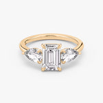 Load image into Gallery viewer, Emerald Cut - Plain Band - Three Stone Ring- 0.5 Ct Side Stone each - 14 K Gold
