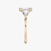 Emerald Cut - Plain Band - Three Stone Ring- 0.5 Ct Side Stone each - 14 K Gold