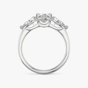 Emerald Cut - Plain Band - Three Stone Ring- 0.5 Ct Side Stone each - 18 K Gold