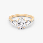 Load image into Gallery viewer, Oval Cut - Pave Band - Three Stone Ring - 0.25 Ct Side Stone each - 14 K Gold
