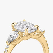 Oval Cut - Pave Band - Three Stone Ring - 0.25 Ct Side Stone each - 18 K Gold