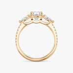 Load image into Gallery viewer, Oval Cut - Pave Band - Three Stone Ring - 0.25 Ct Side Stone each - 14 K Gold
