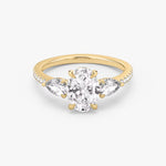 Load image into Gallery viewer, Oval Cut - Pave Band - Three Stone Ring - 0.25 Ct Side Stone each - 18 K Gold
