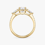 Oval Cut - Pave Band - Three Stone Ring - 0.25 Ct Side Stone each - 18 K Gold